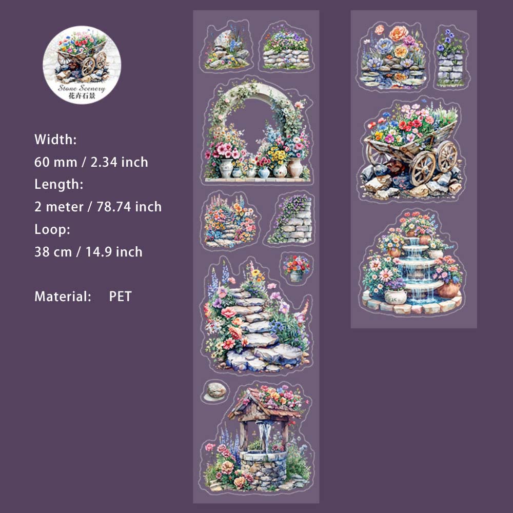 1 Roll Garden Theme Pre-cut PET Stickers Tape STXJ