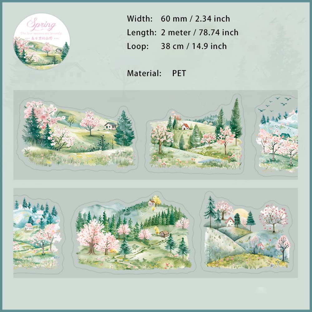 1 Roll Seasonal Wild Landscape PET Stickers Tape SJYY