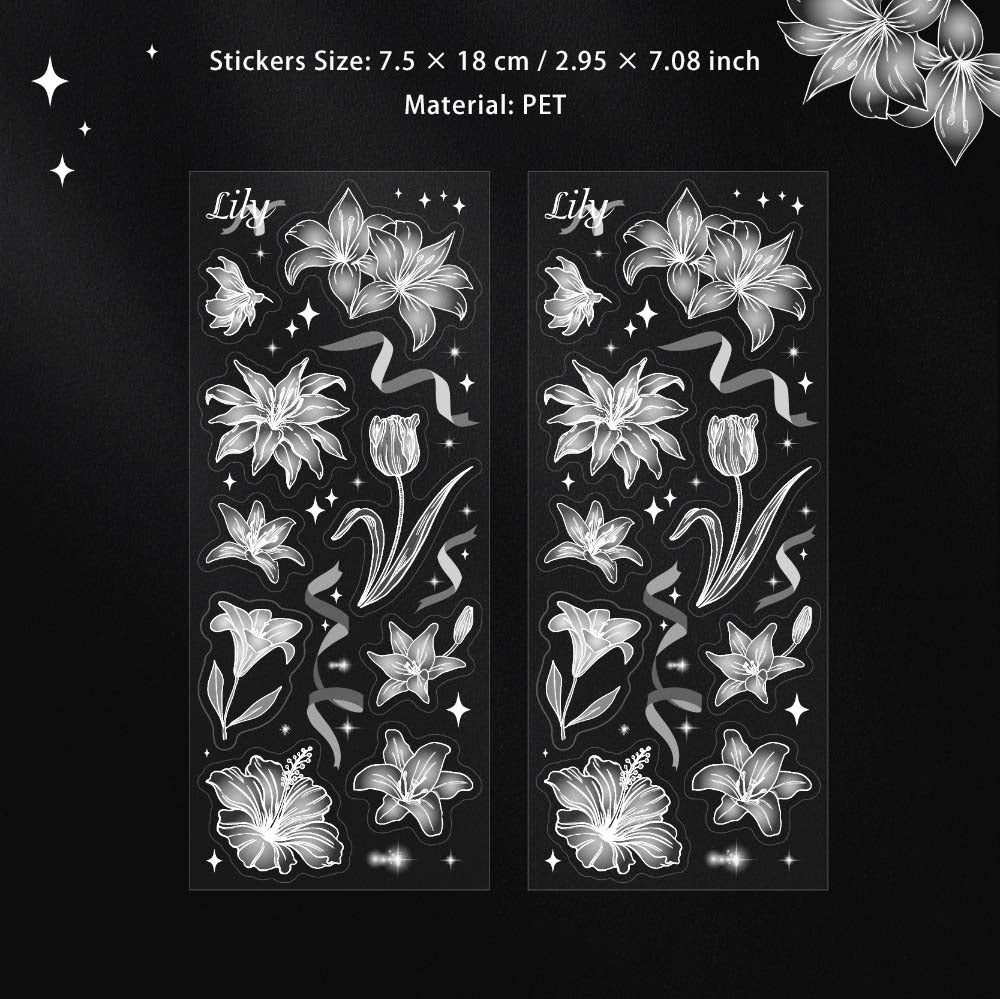 2 Sheets Glitter PET Flower Stickers YXHD