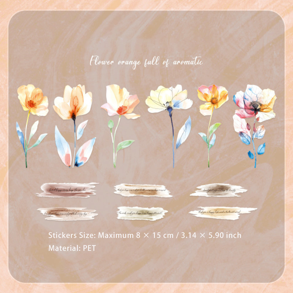 12 Pcs Flower and Sentence PET Stickers WYHK