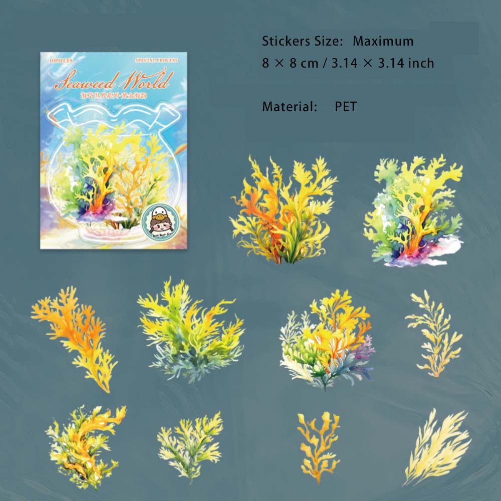 10 Pcs Ocean Plant PET Stickers HCSJ