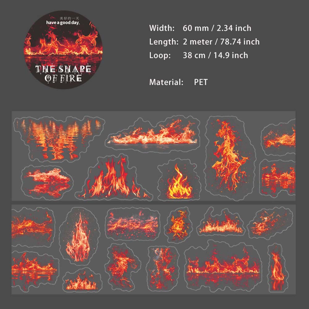 1 Roll Pre-cut  Fire Theme PET Stickers Tape HDXZ