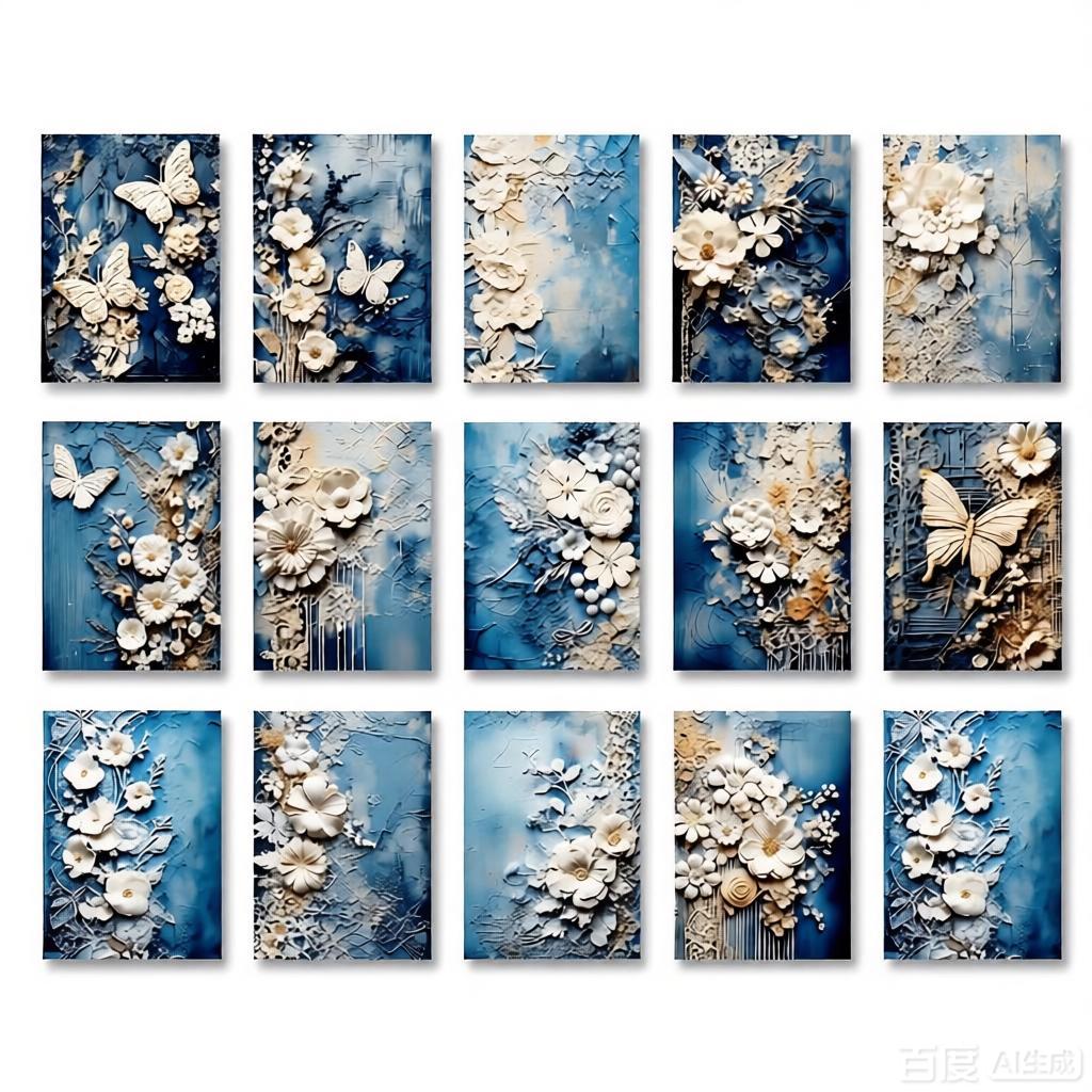 30 Pcs 3D Lace Floral Regal Blue Scrapbook Paper