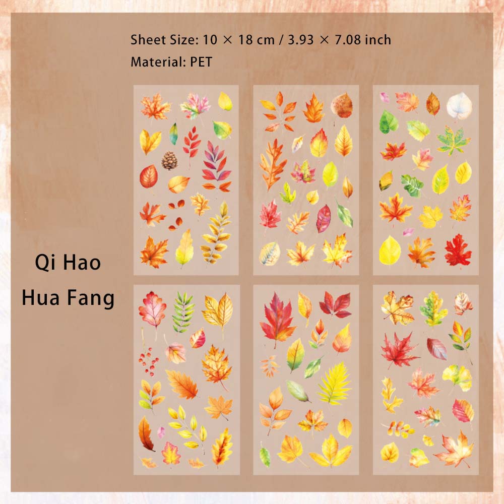 6 Sheets Flowers Leaf PET Stickers QHHF