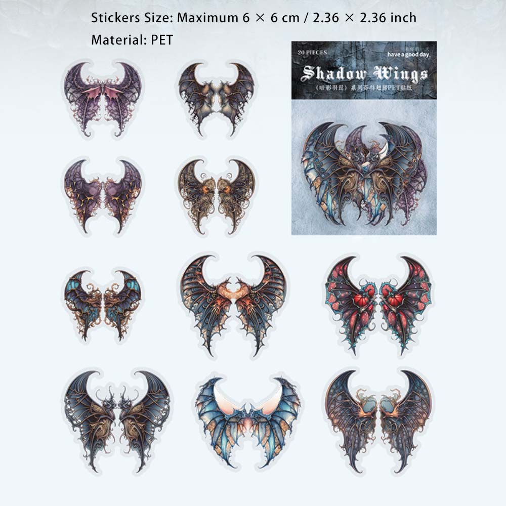 20 Pcs Gothic Wing PET Stickers AYYY