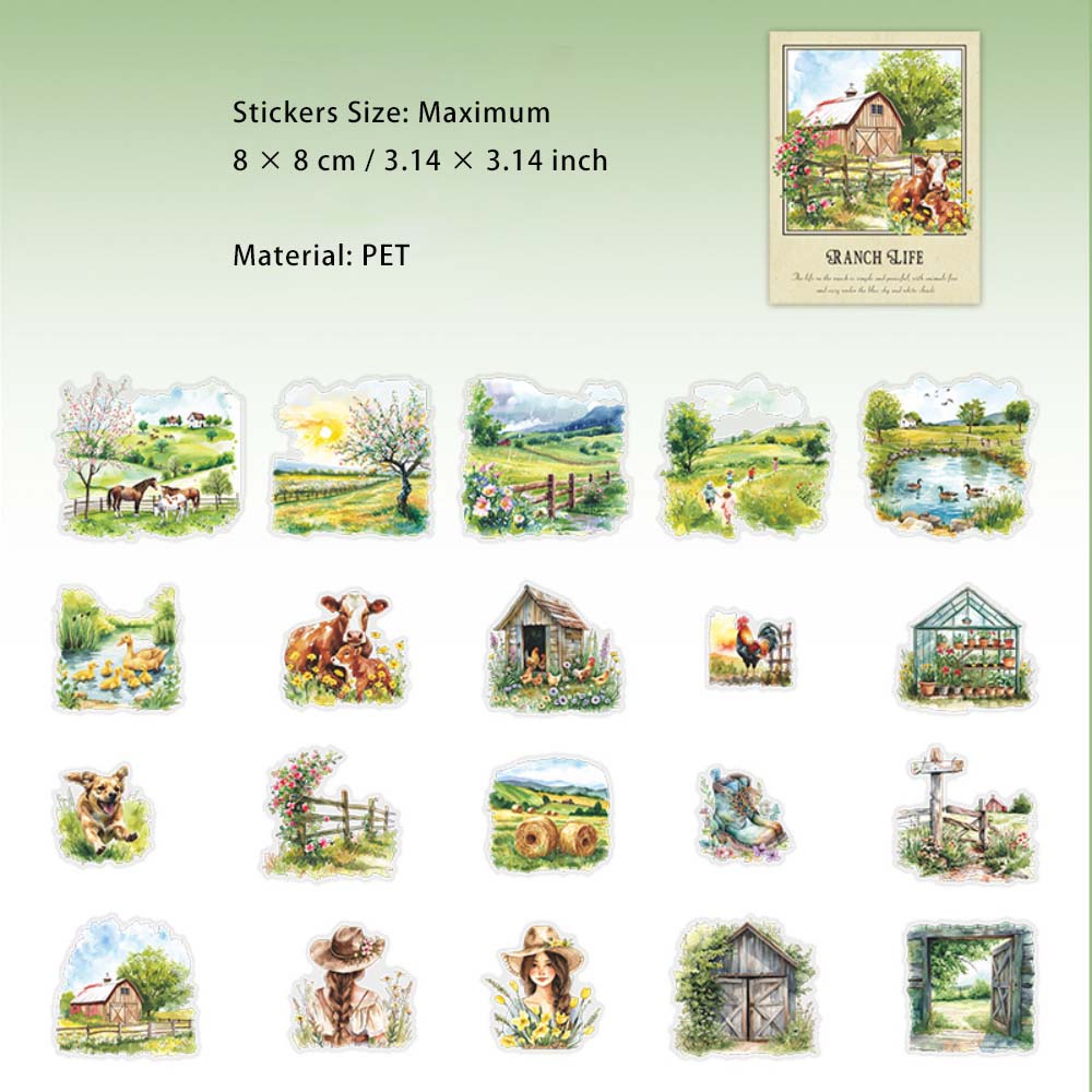 20 Pcs Farm Theme PET Stickers MCSH