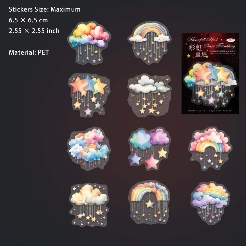 10 Pcs Moon Cloud Stat PET Stickers YLXC