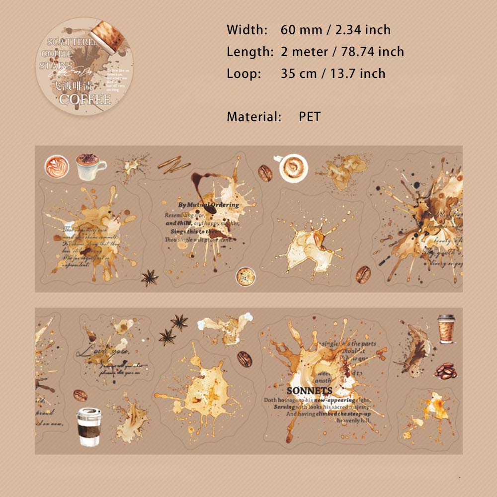 1 Roll Coffee Mark Pre-cut Stickers Tape HSDKJ