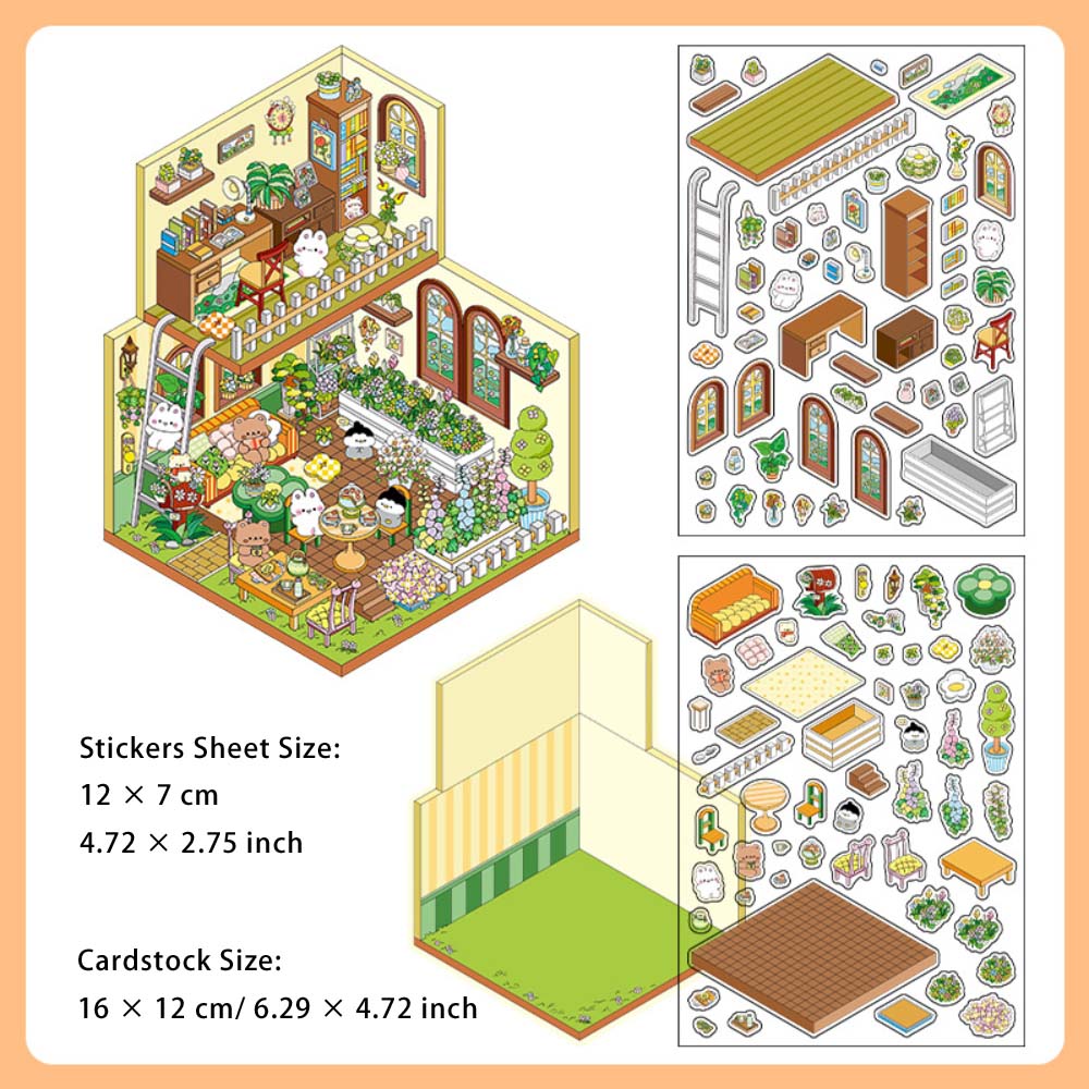 Diy 3D House PET Stickers Kit WDXW