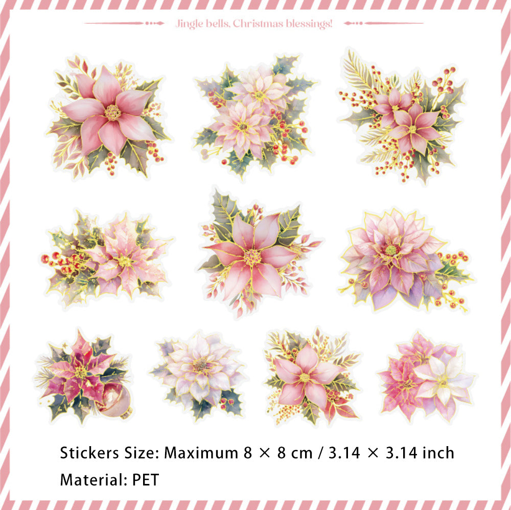 10 Pcs Glitter Flower PET Stickers SDXD