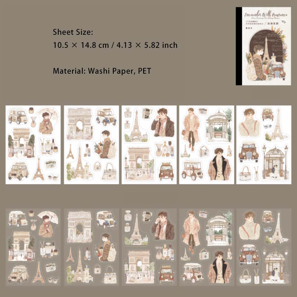 20 Sheets Romantic Encounter Theme Stickers Book YLMXH