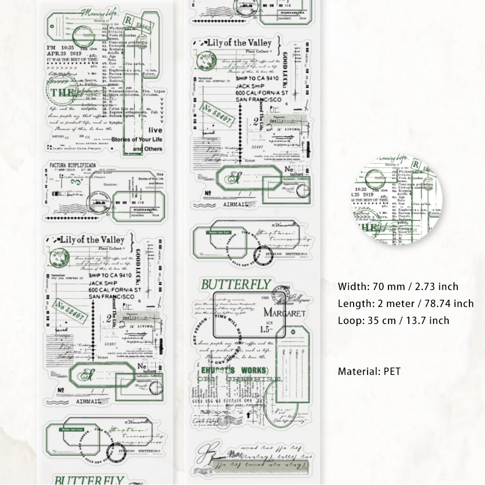 1 Roll Vintage Manuscript Theme PET Stickers Tape JYSZ