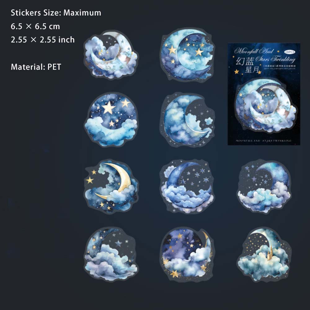 10 Pcs Moon Cloud Stat PET Stickers YLXC