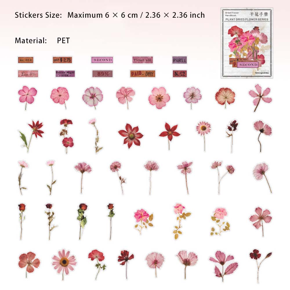 50 Pcs Botanical Flower PET Stickers GHSC