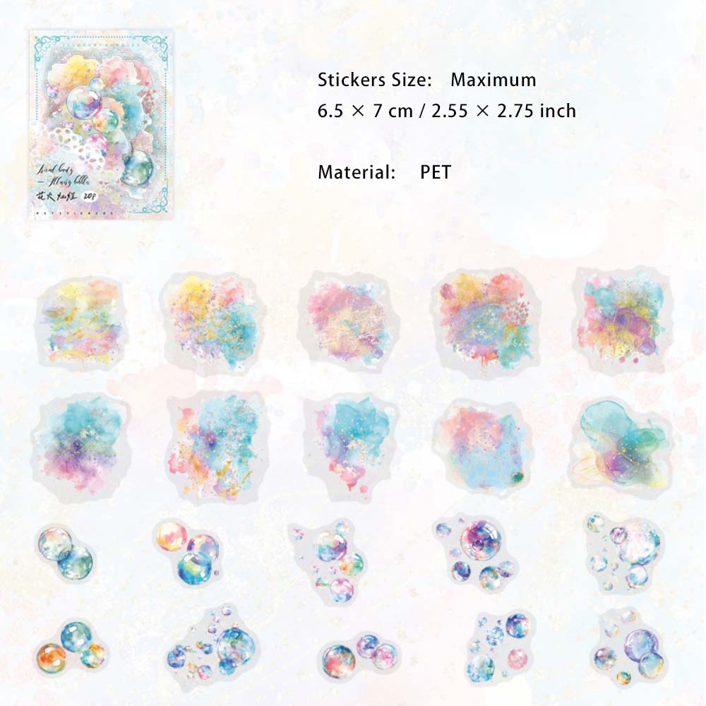 20 Pcs Watercolor Bubble PET Stickers HCPY