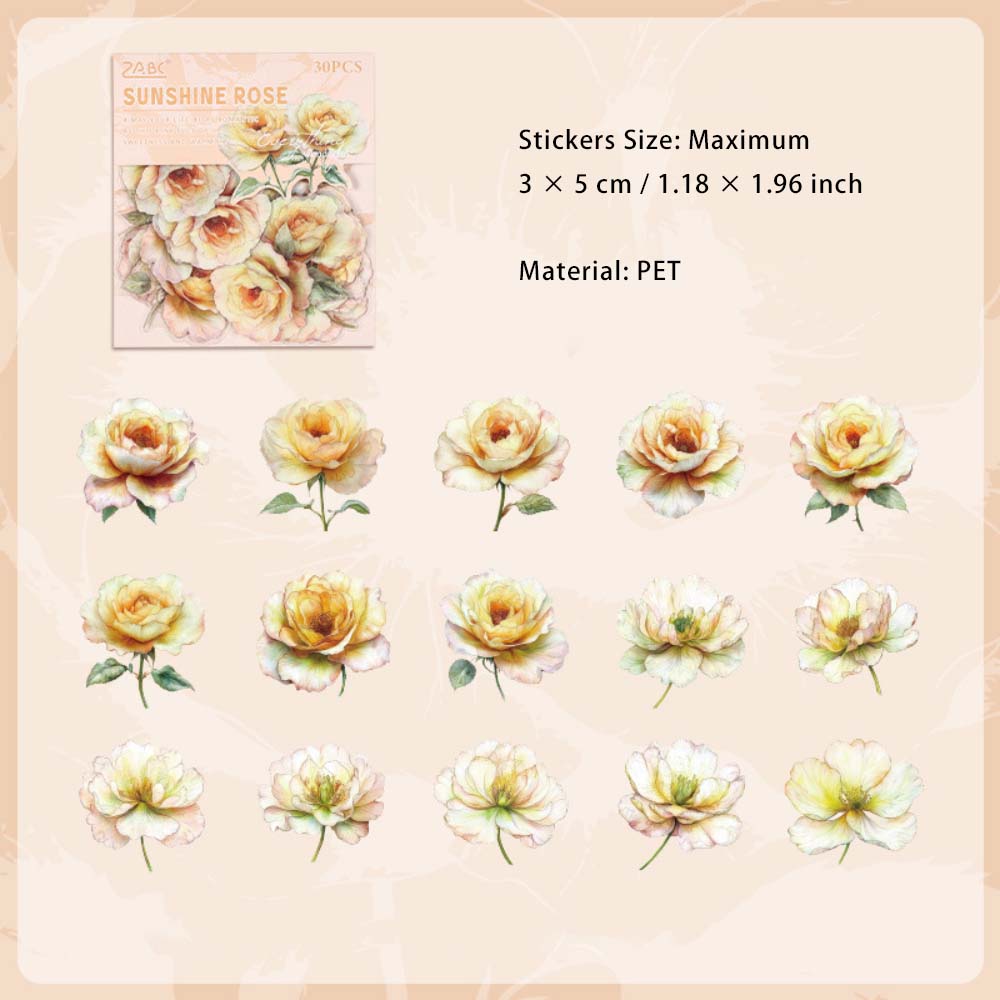 30 Pcs PET Rose Stickers HWQY