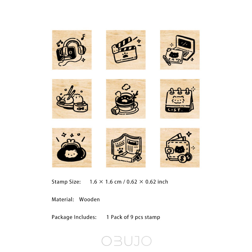 9 Pcs Creative Wooden Stamp Set MNMX