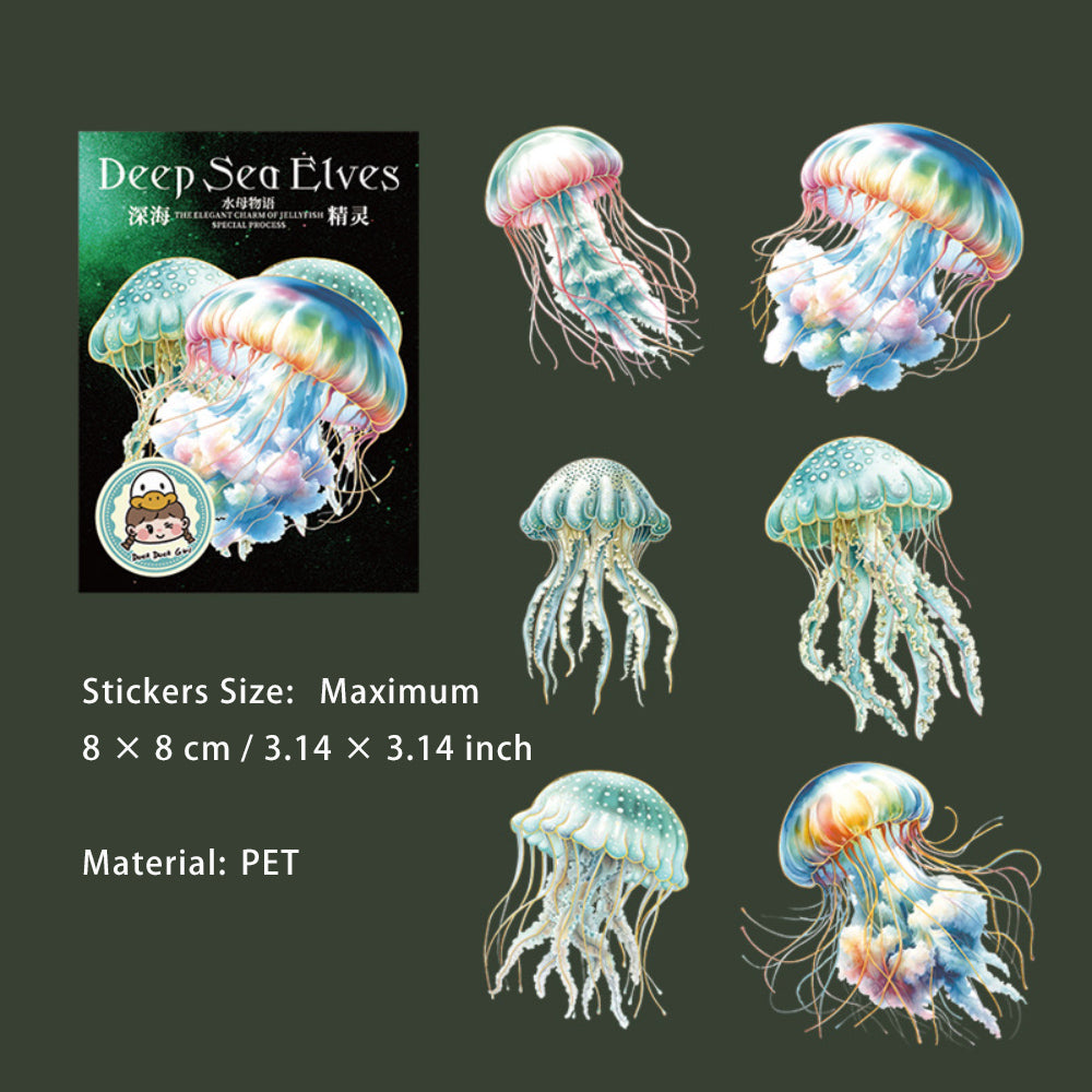 12 Pcs Large Size Glitter Jellyfish PET Stickers SHJL