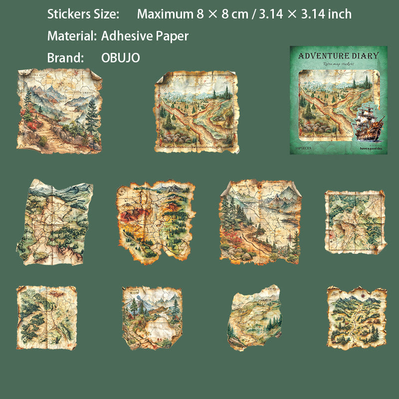 10 Pcs Vintage Map Journal Stickers TXRJ