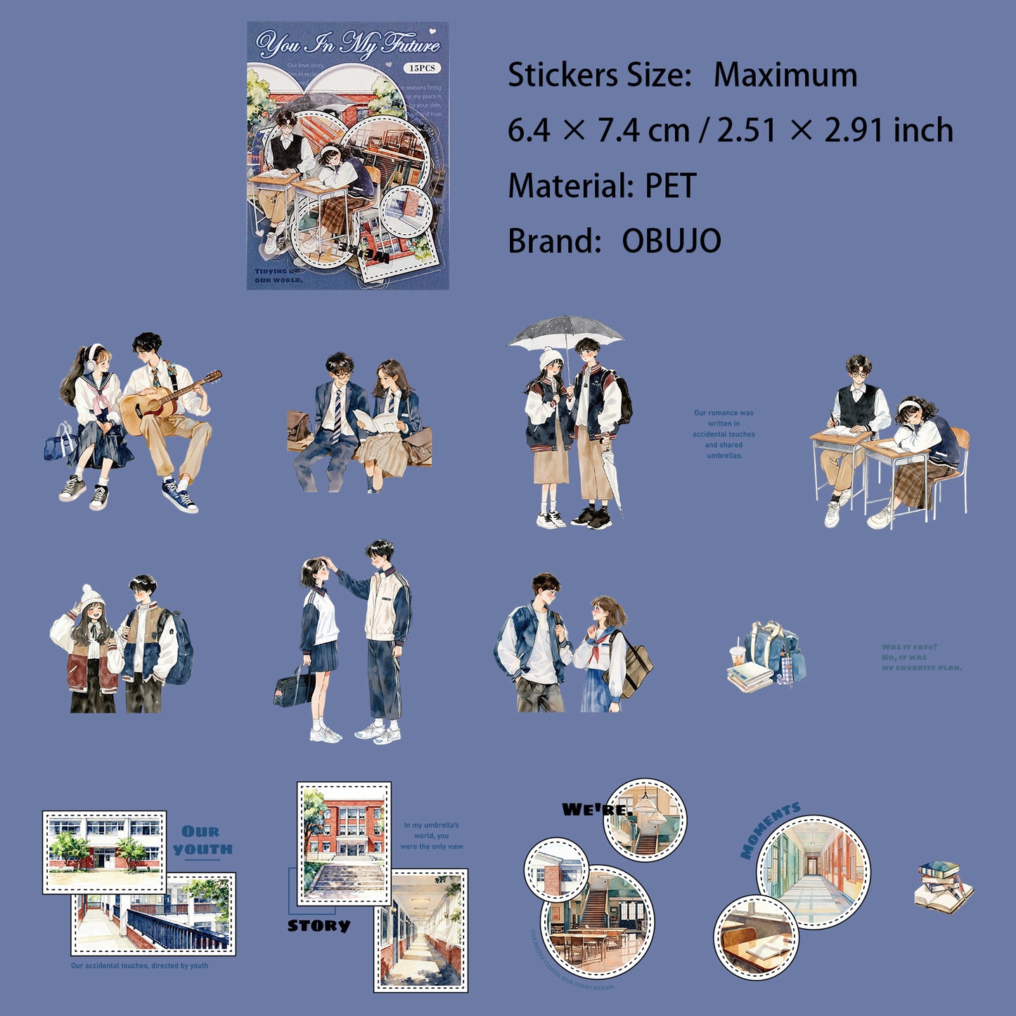 15 Pcs Coulple Themed PET Stickers YSYN