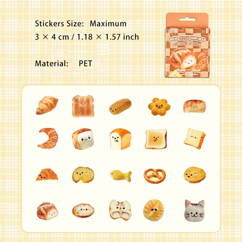 40 Pcs Bread PET Stickers JMWD