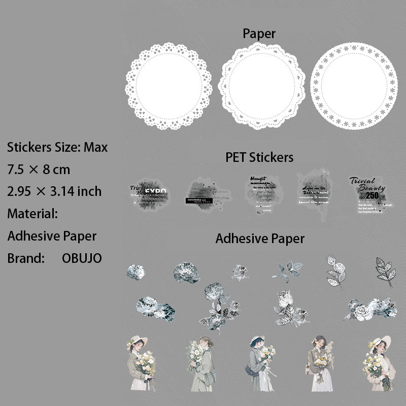 43 Pcs Flower Girl Journal Stickers and Paper Kit FHDX