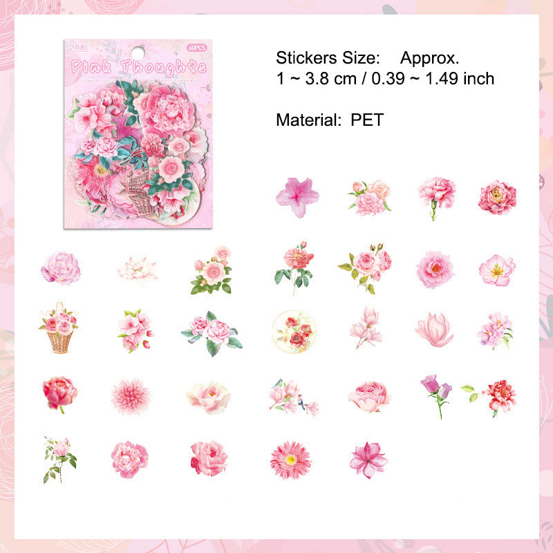 60 Pcs Leaf Flower PET Stickers YRHY