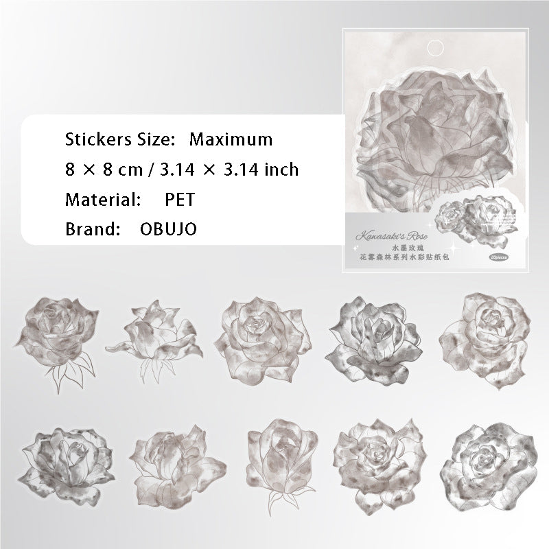 20 Pcs Watercolor Flower PET Stickers HWSL