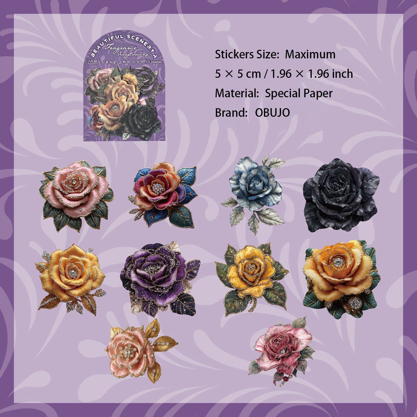 10 Pcs Vintage Flower Stickers JXRH