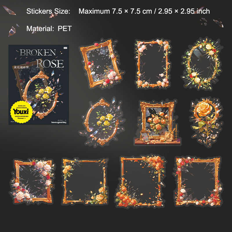 10 Pcs Rose Frame PET Stickers PSMG