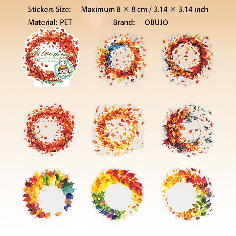 8 Pcs Blooming Flowers Leaf PET Stickers ZFXL