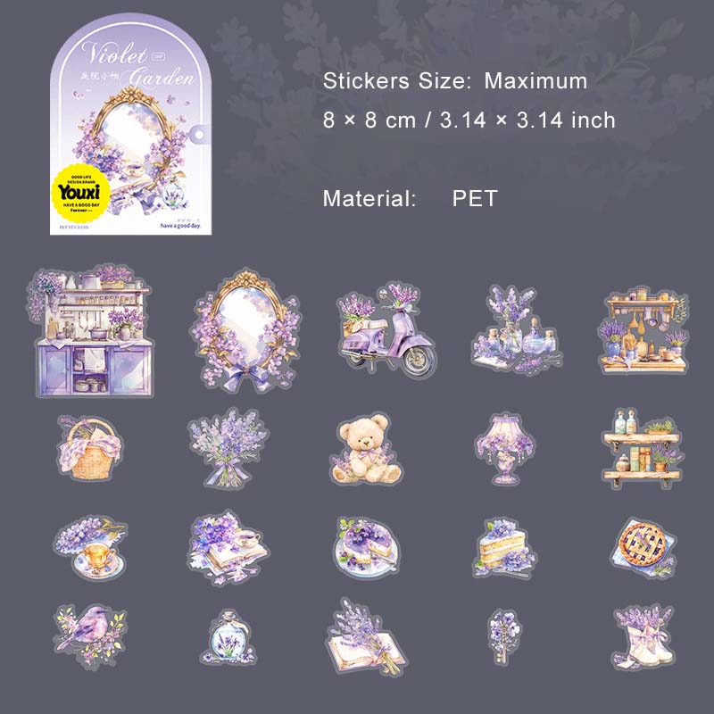 20 Pcs Purple Flower Girl Garden PET Stickers ZLLHY