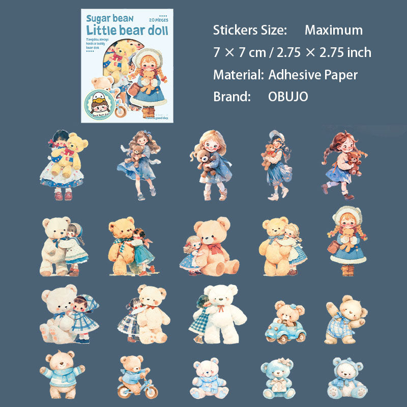 20 Pcs Childhood Girl PET Stickers XXWO