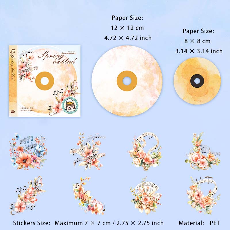 15 Pcs Disc Paper and Flower PET Stickers Kit CTGY
