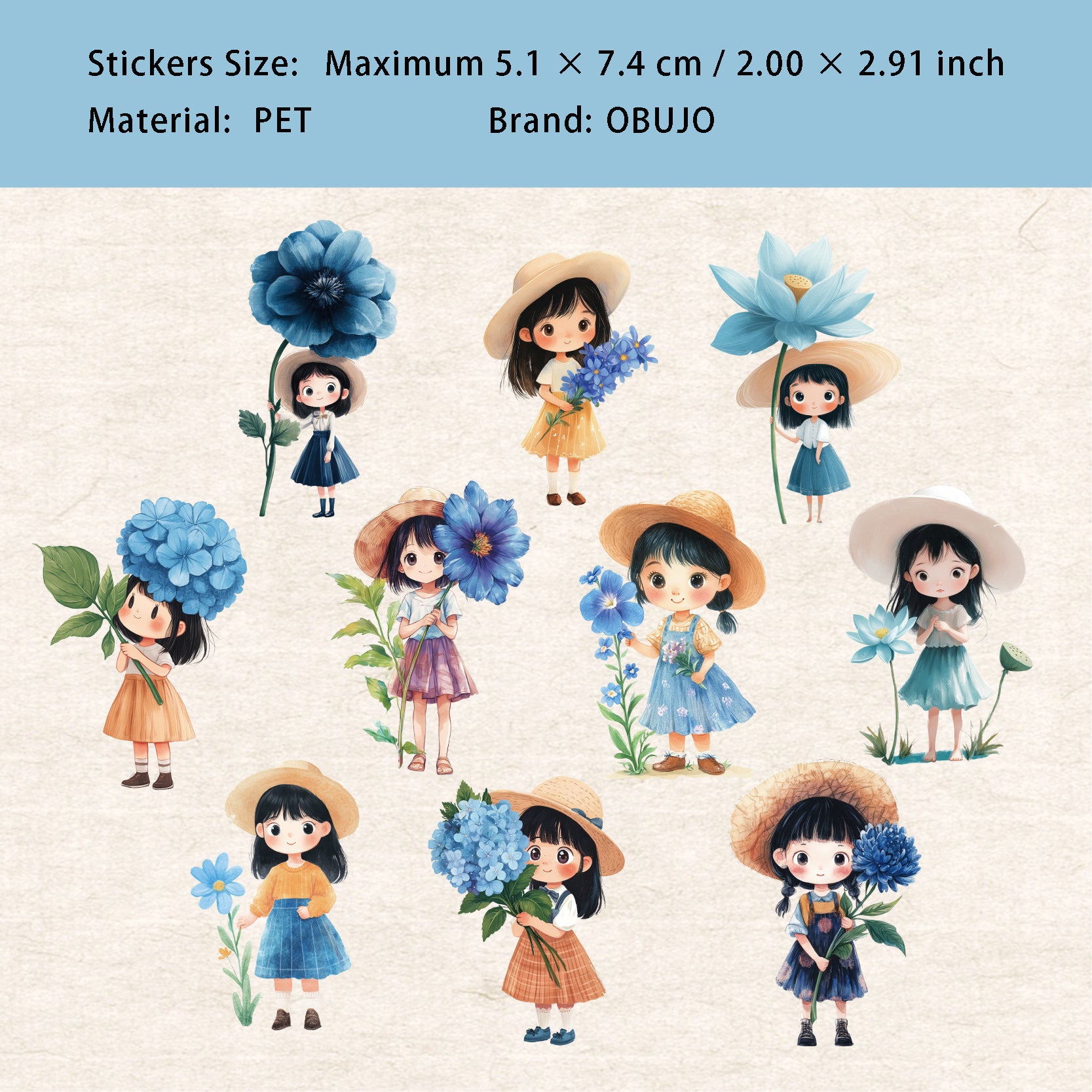 20 Pcs Little Flower Girl PET Stickers FRXL