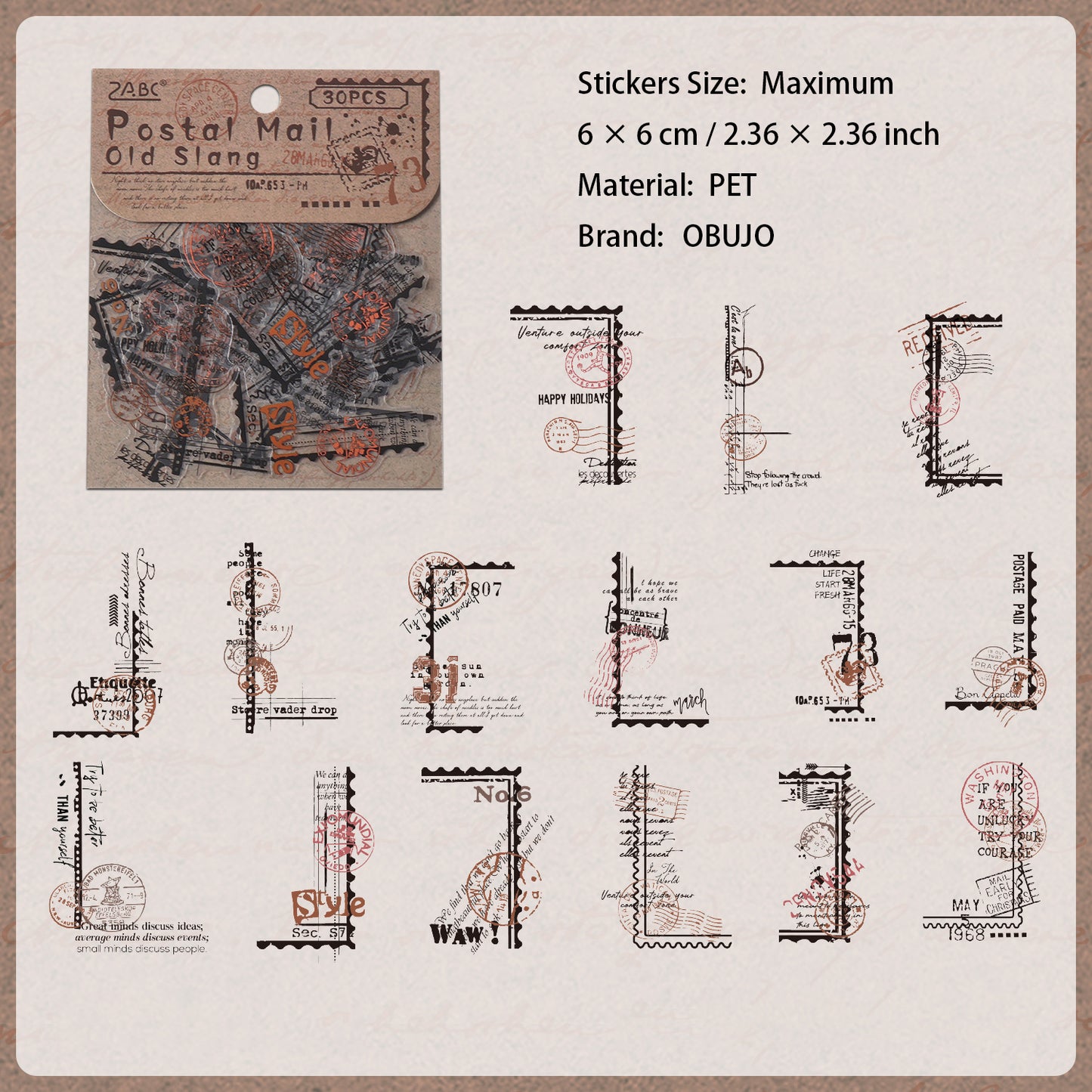 30 Pcs Vintage Collage PET Stickers BYWY