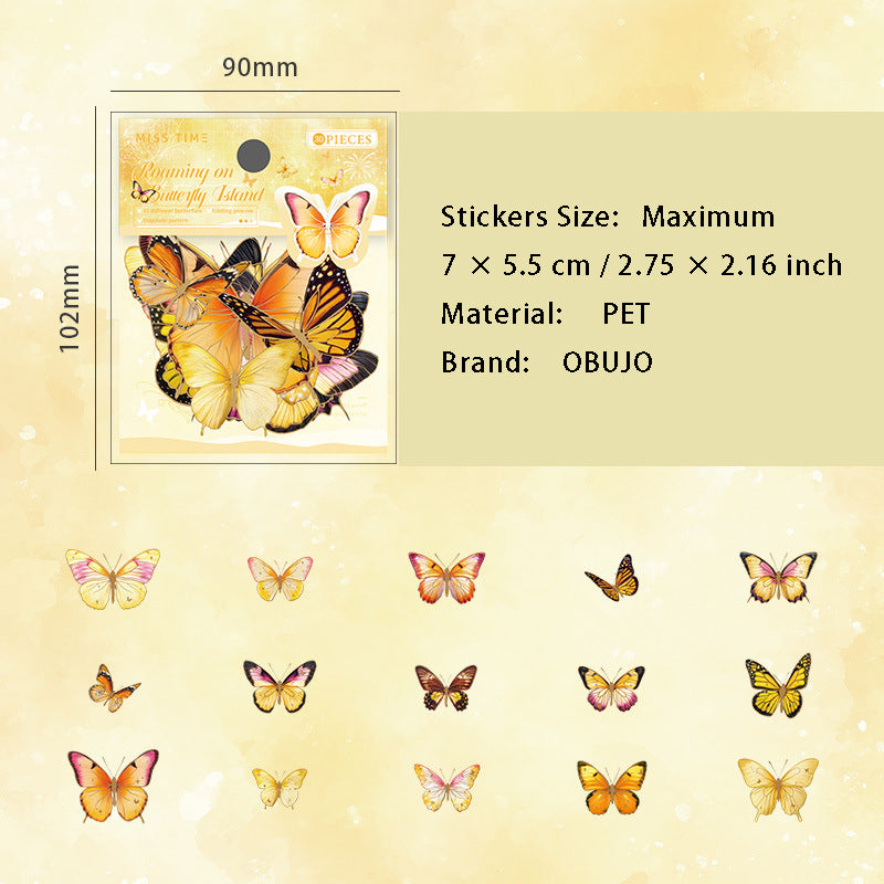 30 Pcs Gold Foil Butterfly PET Stickers DYMY