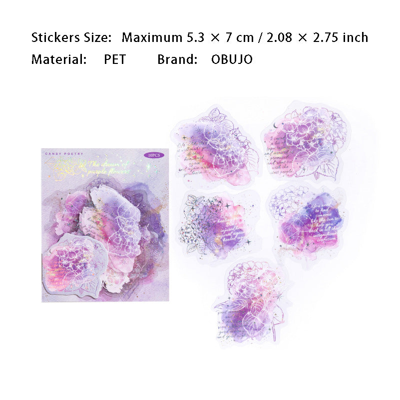 10 Pcs Watercolor Flower PET Stickers LGHP