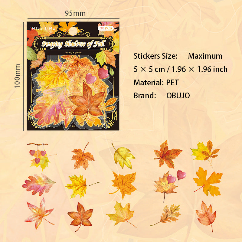 30 Pcs Autumn Leaves PET Stickers FYWY