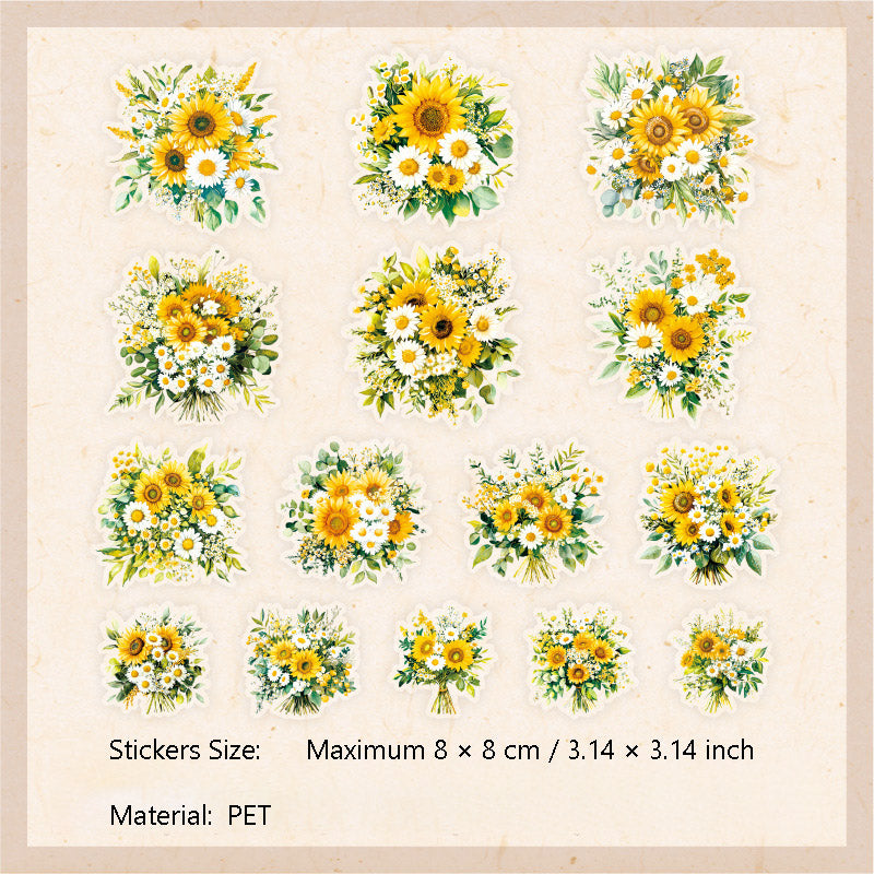 15 Pcs Seasonal Flower PET Stickers SJFH