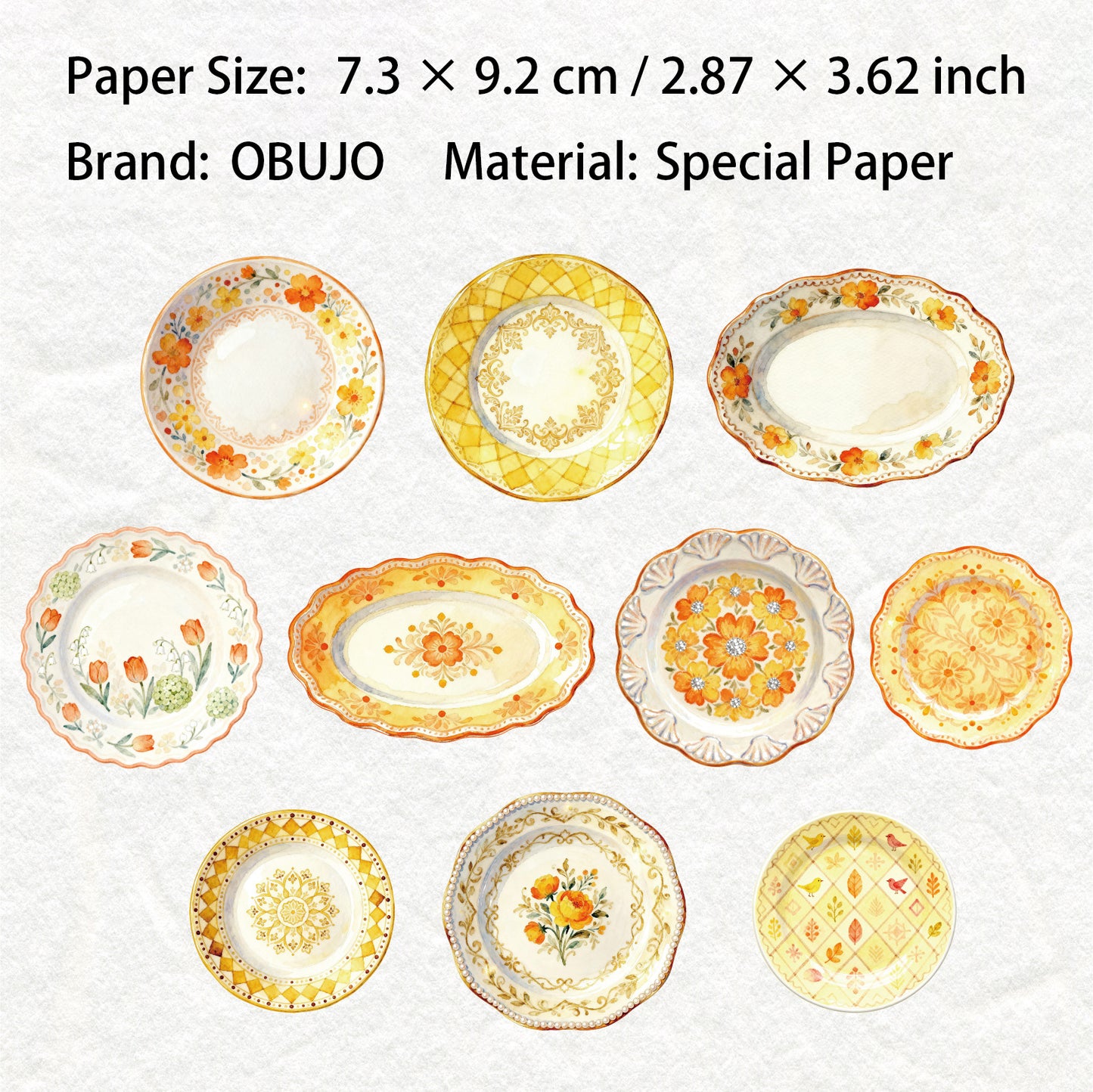 10 Pcs Floral Plate Themed Journal Paper CMJX
