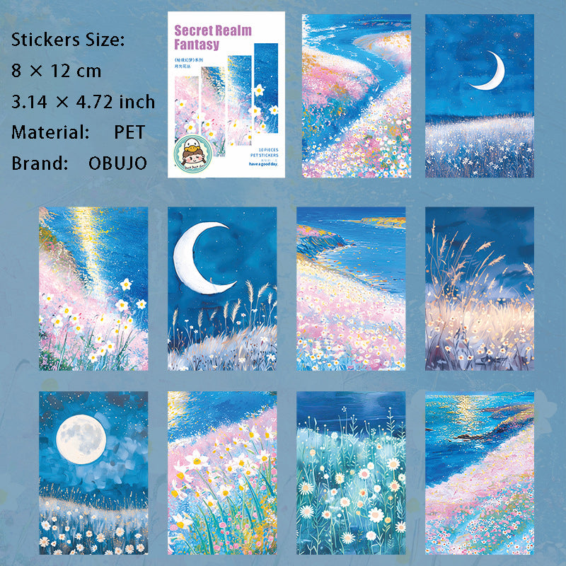 10 Pcs Fantasy Landscape PET Stickers MJHM