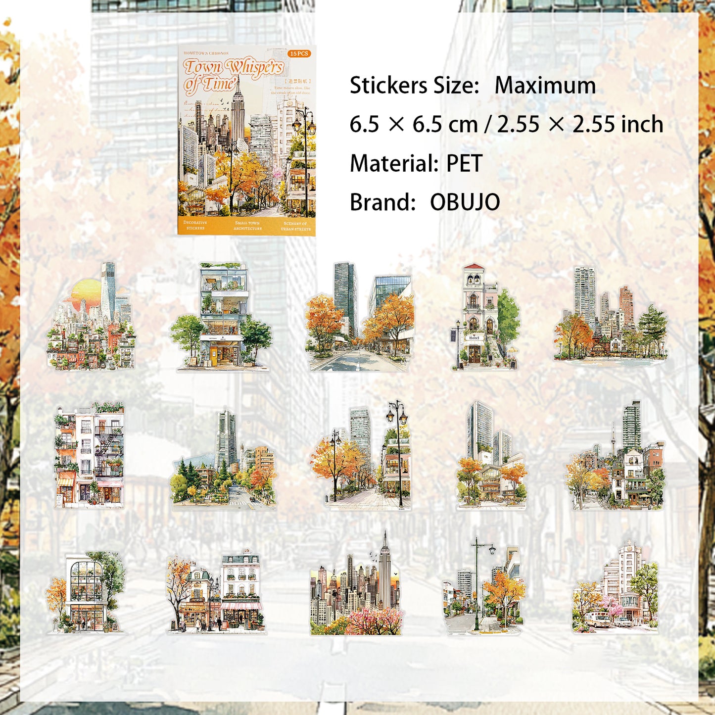 15 Pcs Town House Store PET Stickers XZSG