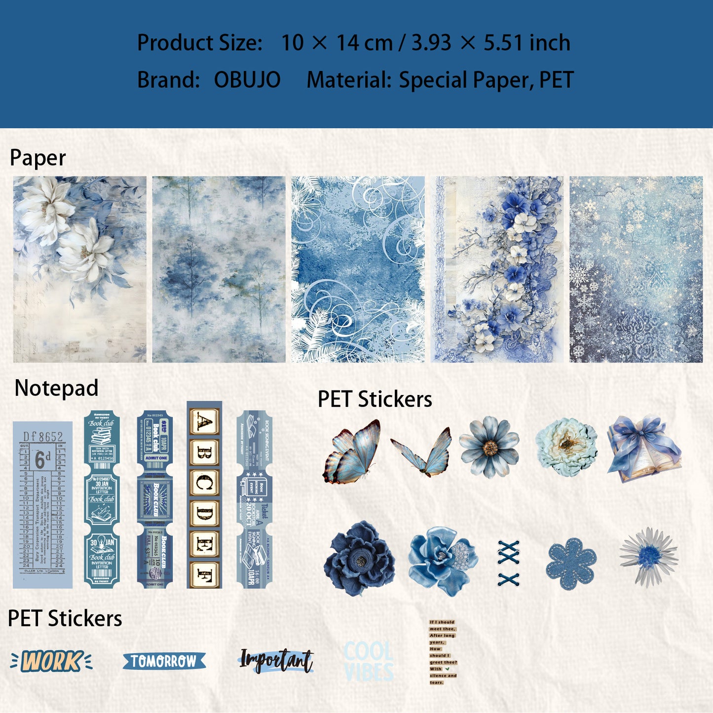 50 Pcs Vintage Floral Journal Paper and Stickers Kit DLHY