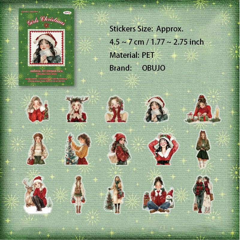 20 Pcs Christmas Girl PET Stickers SDSD
