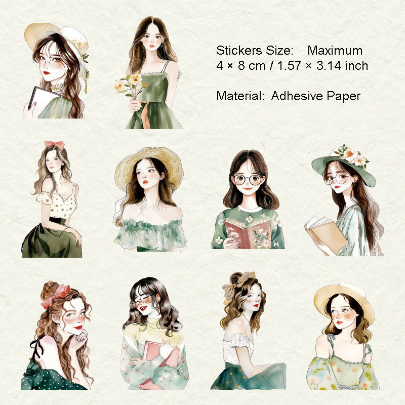 10 Pcs Summer Girl PET Stickers TSAML