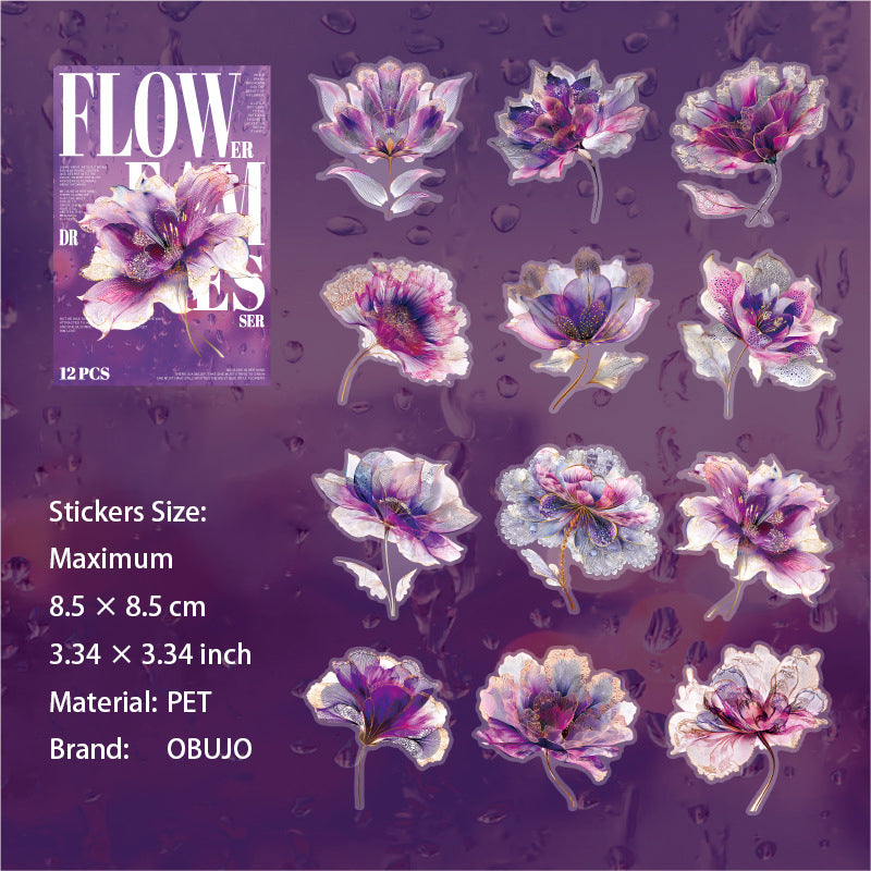 12 Pcs Fantasy Flower PET Stickers HJMX