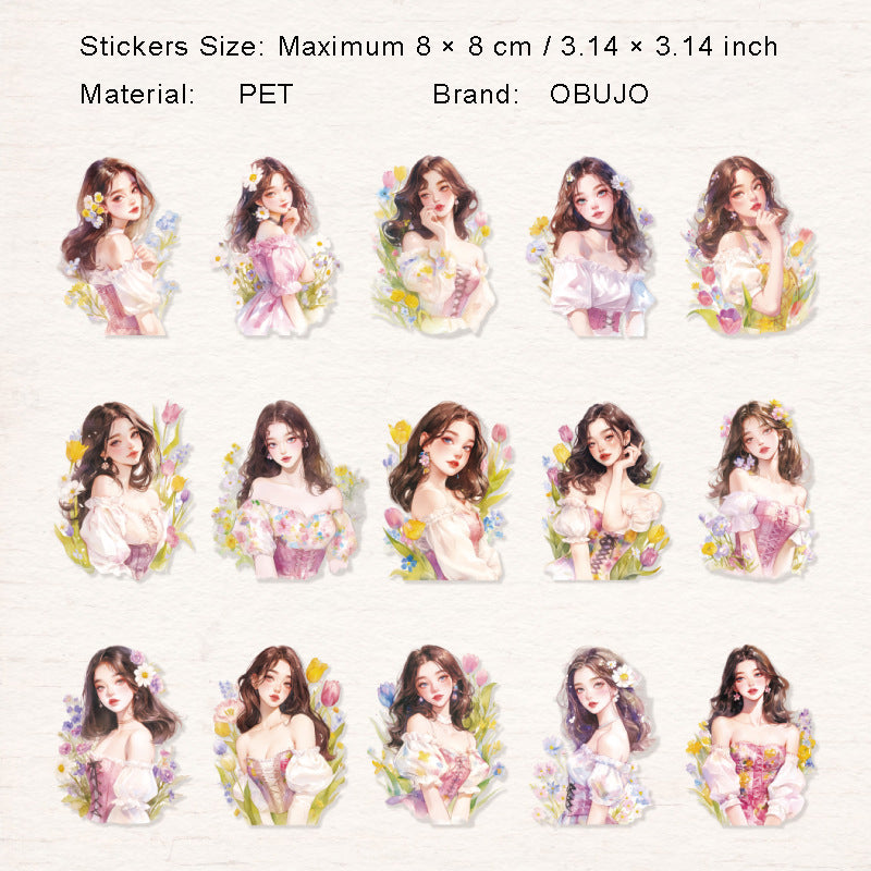 15 Pcs Flower Girl PET Stickers YCRTX