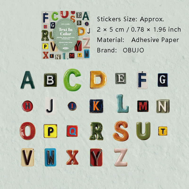 52 Pcs Vintage Alphabet Letter Stickers ZMCLS