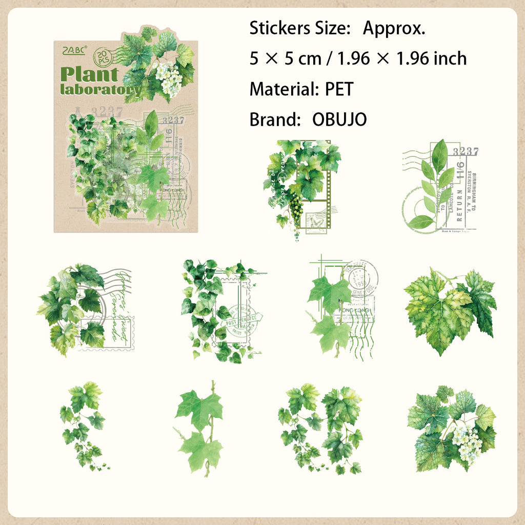 20 Pcs Green Leaf Collage PET Stickers ZWSYS